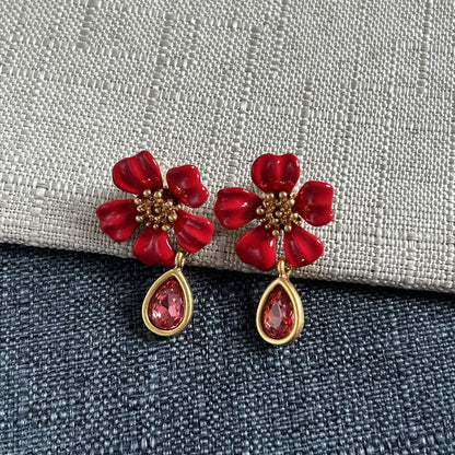 Vintage Jewelry Diamond Flower Drop Earrings