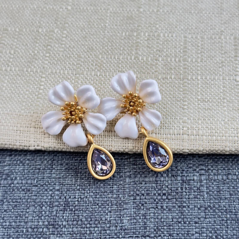 Vintage Jewelry Diamond Flower Drop Earrings