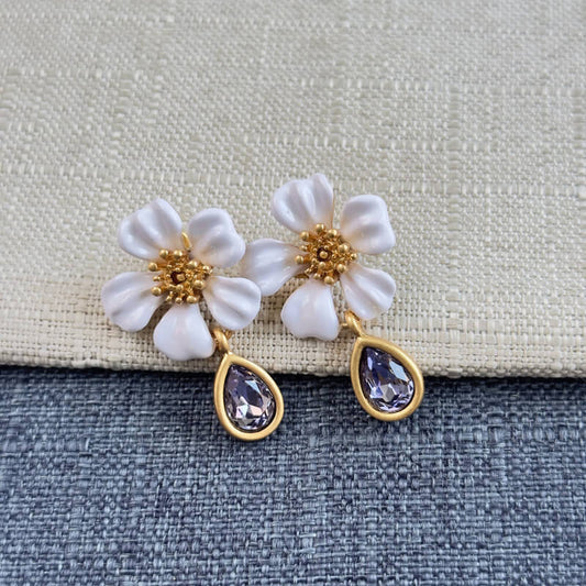Vintage Jewelry Diamond Flower Drop Earrings