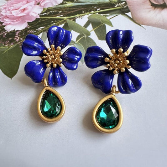 Vintage Jewelry Diamond Flower Drop Earrings