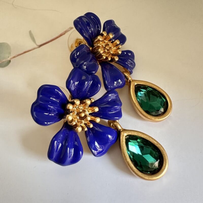 Vintage Jewelry Diamond Flower Drop Earrings