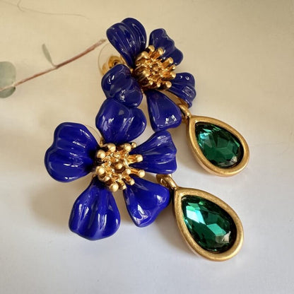 Vintage Jewelry Diamond Flower Drop Earrings