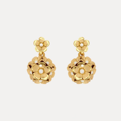 Vintage Jewelry Diamonds Flower Drop Earrings