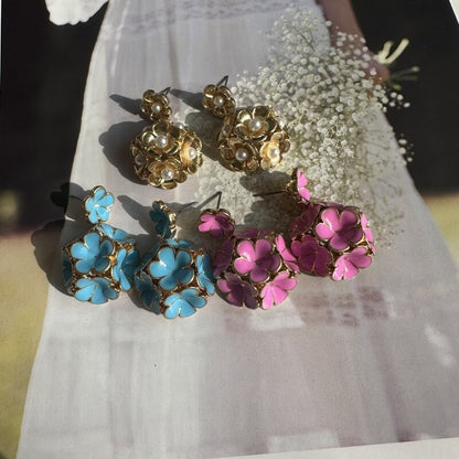 Vintage Jewelry Diamonds Flower Drop Earrings