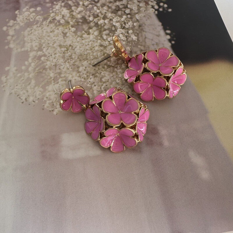 Vintage Jewelry Diamonds Flower Drop Earrings