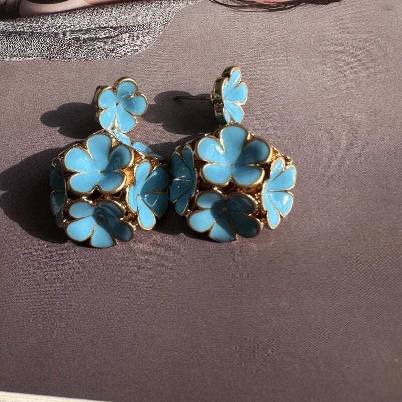 Vintage Jewelry Diamonds Flower Drop Earrings