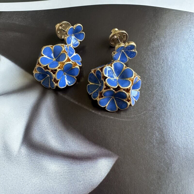 Vintage Jewelry Diamonds Flower Drop Earrings