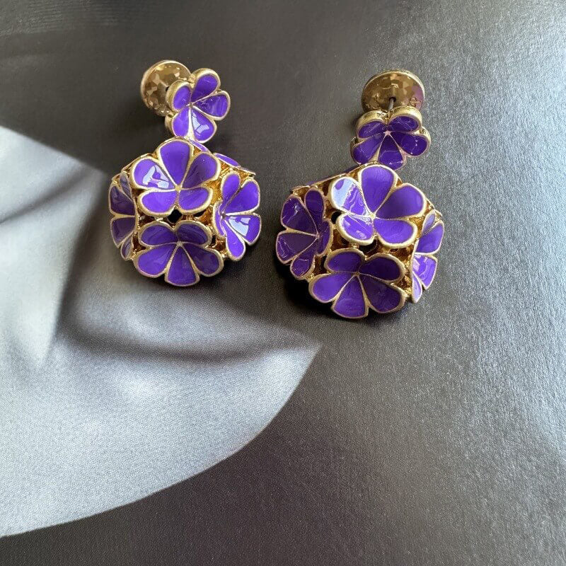 Vintage Jewelry Diamonds Flower Drop Earrings