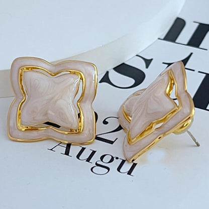 Vintage Jewelry Gold Marble Glaze Stud Earrings