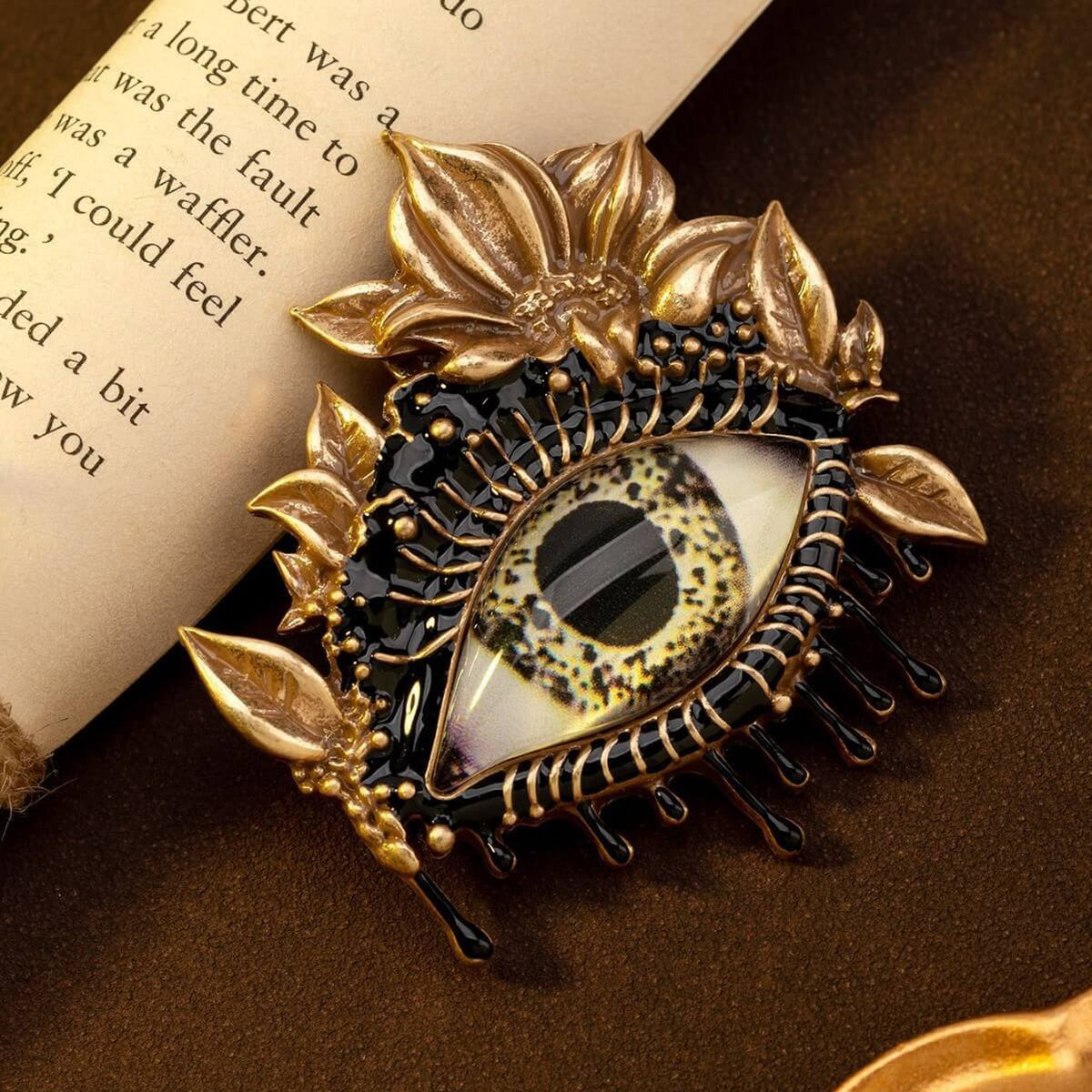 Vintage Jewelry Floral Huge Eye Brooch