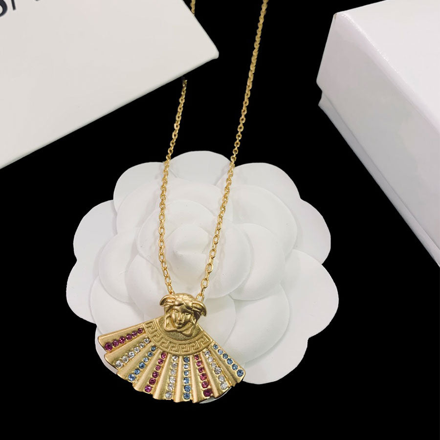 Gold Diamonds Fan Shape Hypoallergenic Jewelry Set