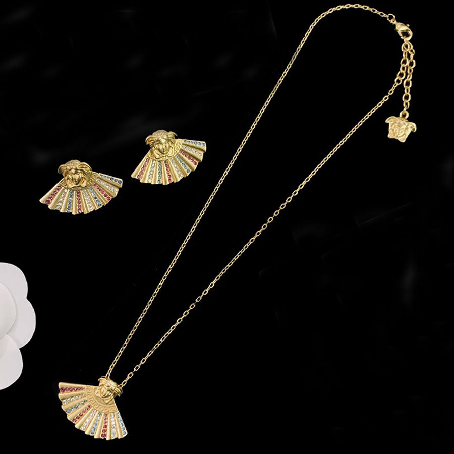 Gold Diamonds Fan Shape Hypoallergenic Jewelry Set