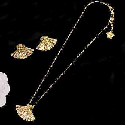 Gold Diamonds Fan Shape Hypoallergenic Jewelry Set