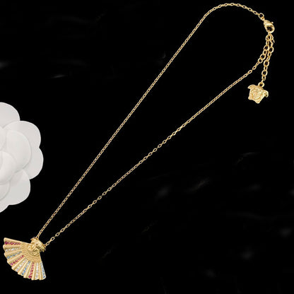 Gold Diamonds Fan Shape Hypoallergenic Jewelry Set