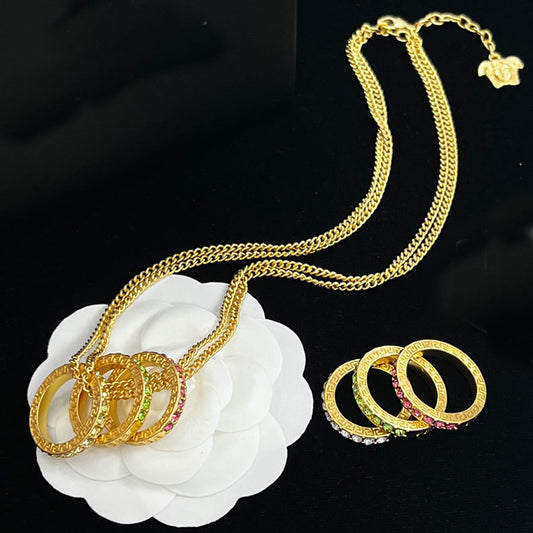 Gold Diamonds Necklace Ring Hypoallergenic Gorgeous Jewelry Set
