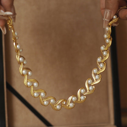 Vintage Jewelry Set Gold Pearl Necklace Earrings