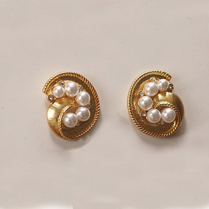 Vintage Jewelry Set Gold Pearl Necklace Earrings