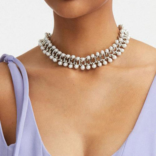 Gold Plated Bracelet Pearls Necklace, Hypoallergenic Brass Platinum Jewelry Set