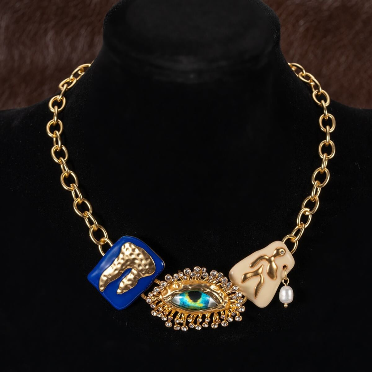 Gold Plated Evil Eye Enamel Jewelry Set, Hypoallergenic Brass