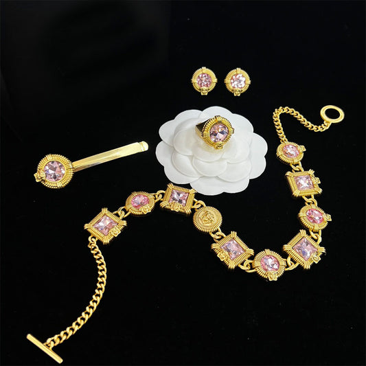 Golden Diamonds Necklace Hypoallergenic Gorgeous Earrings Hairpin Ring Jewelry Set