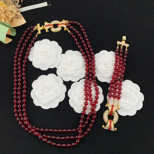 Vintage Jewelry Set Glass Necklace