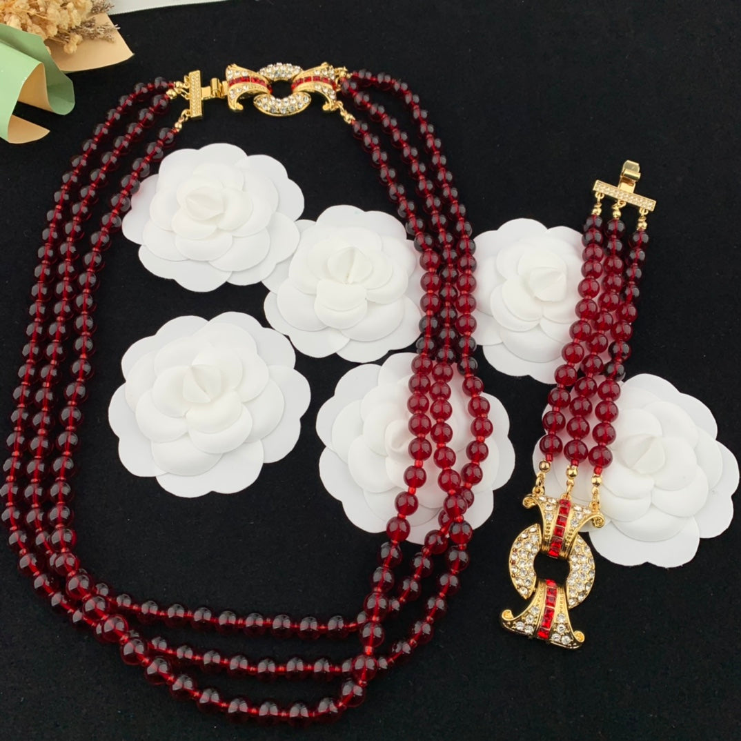 Vintage Jewelry Set Glass Necklace