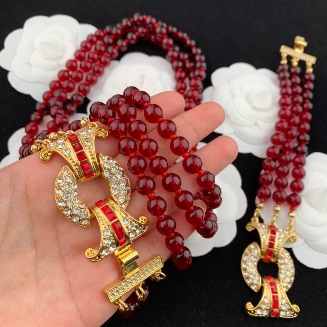 Vintage Jewelry Set Glass Necklace