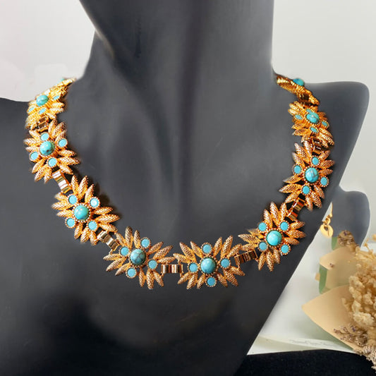 Vintage Jewelry Set Gems Necklace Bracelet Earrings