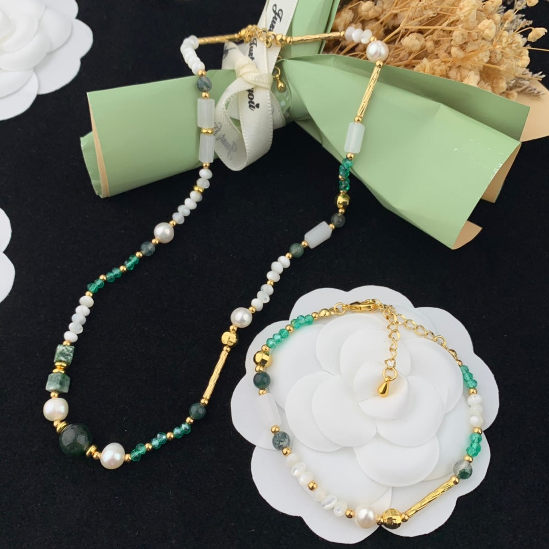 Vintage Jewelry Set Pearl Necklace Bracelet
