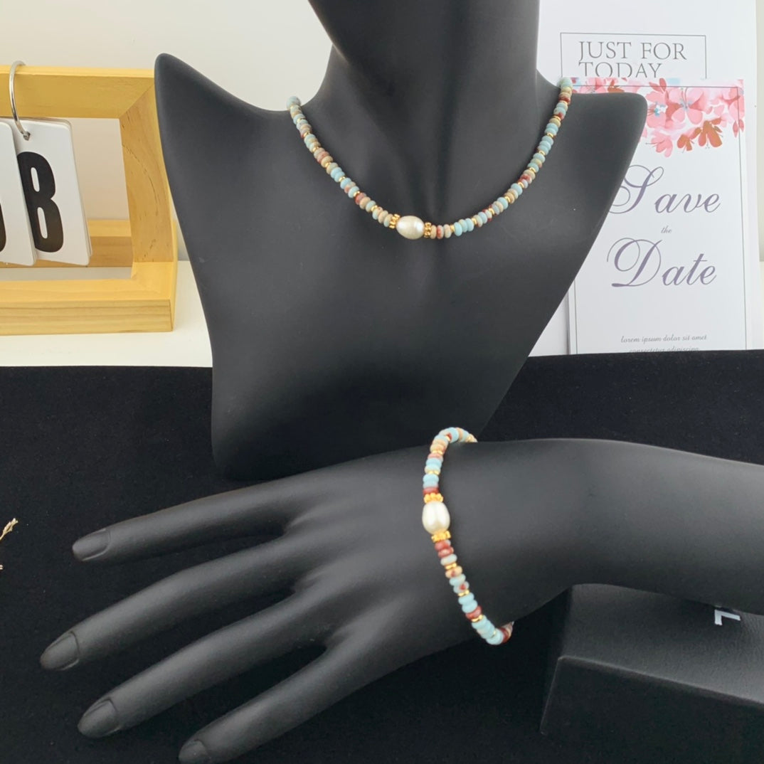 Vintage Jewelry Set Pearl Necklace Bracelet