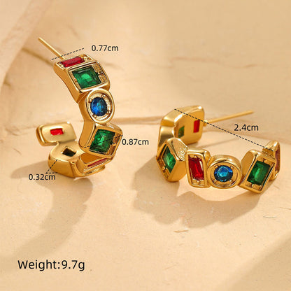18k Gold Plated Titanium Steel Earrings Gorgeous Zircon Jewelry