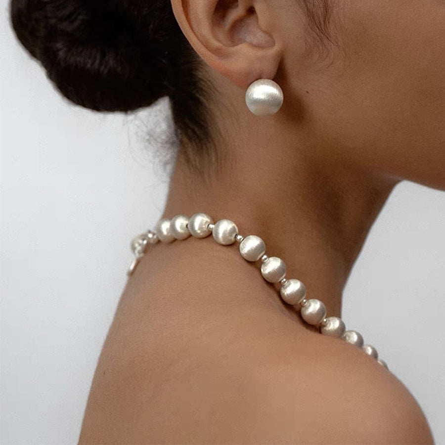 Brushed Silver Necklace Bracelet Earring Ring Jewelry Set
