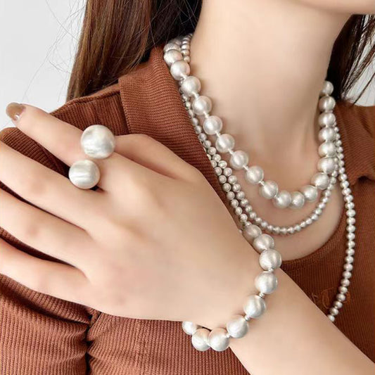 Jewelry Set Brushed Silver Necklace Bracelet Earring Ring