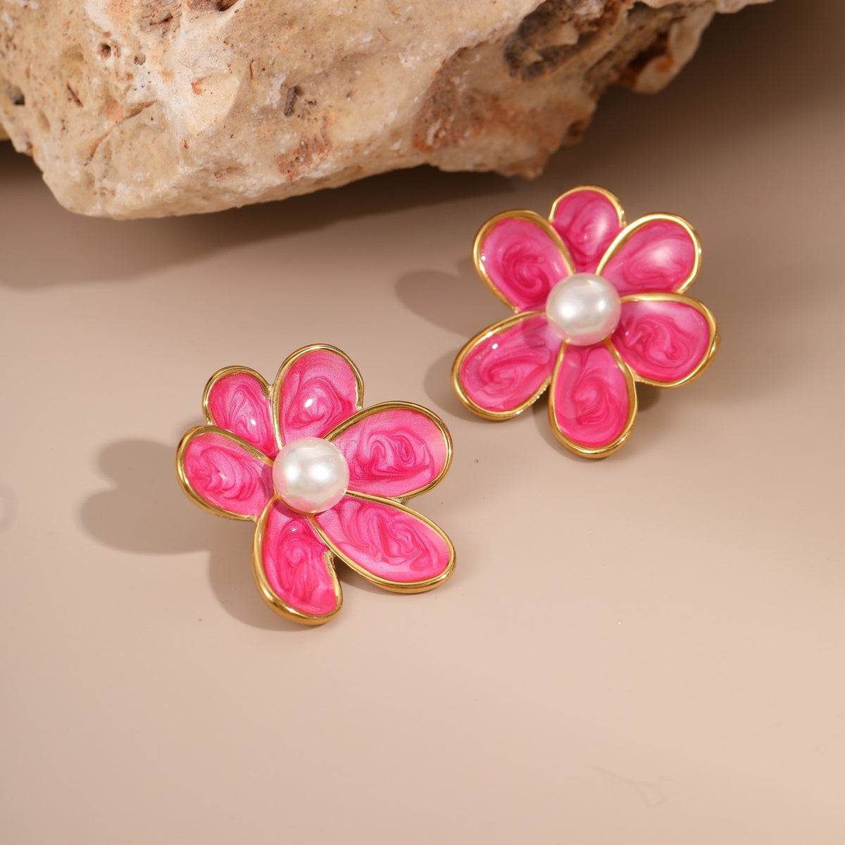 18k Gold Plated Flowers Pearl Earrings Gorgeous Titanum Steel Jewelry