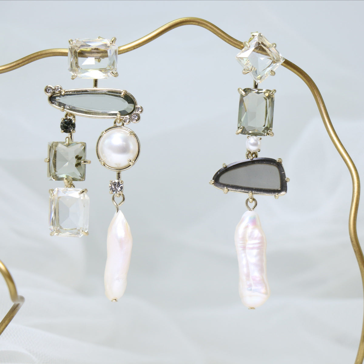 24K Solid Gold Plated Asymmetric Pearl Earrings Baroque Style