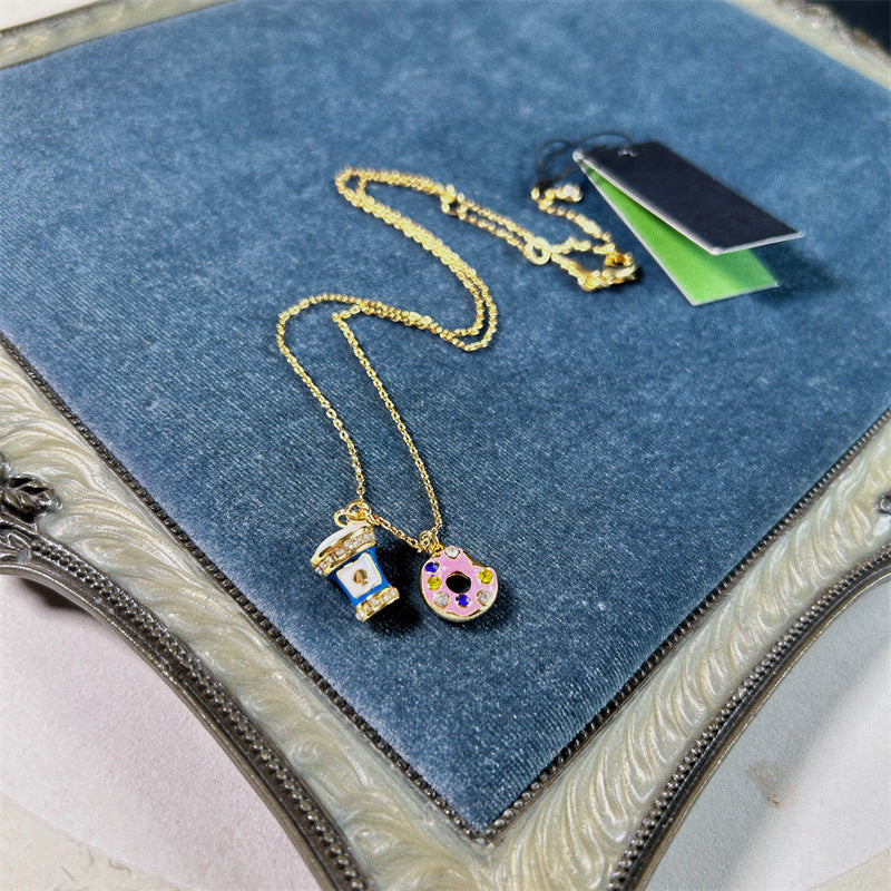 24K Solid Gold Plated Diamond Necklace With Ice Cream Donuts Pendant