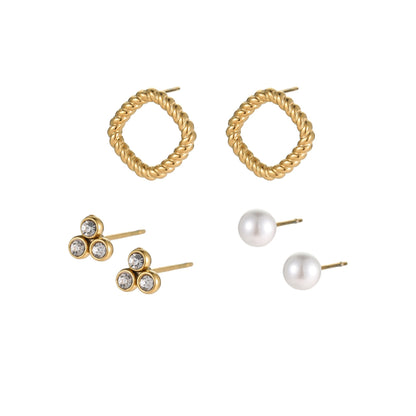 18k Gold Plated Diamonds Stainless Earrings Gorgeous 3-In-1 Jewelry Set