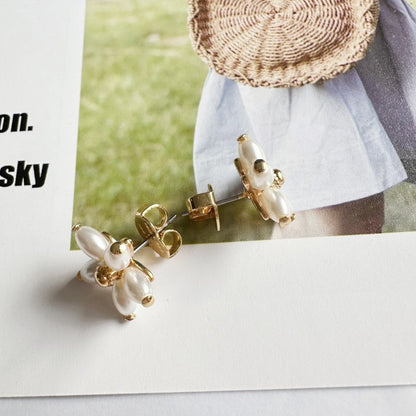 24k Gold Plated Pearls Flower Earrings