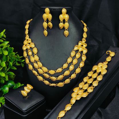 Vintage Jewelry Set 24k Gold Plated Necklace Diamond Bracelet Earrings Set