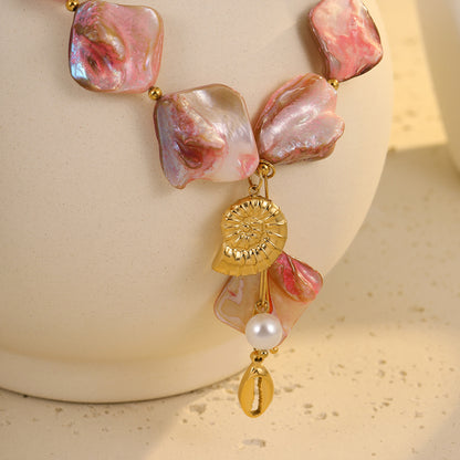 Pink Seashell Beaded Conch Pearl Pendant
