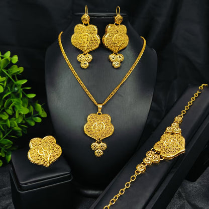 Vintage Jewelry Set 24k Gold Plated Necklace Diamond Bracelet Earrings Set