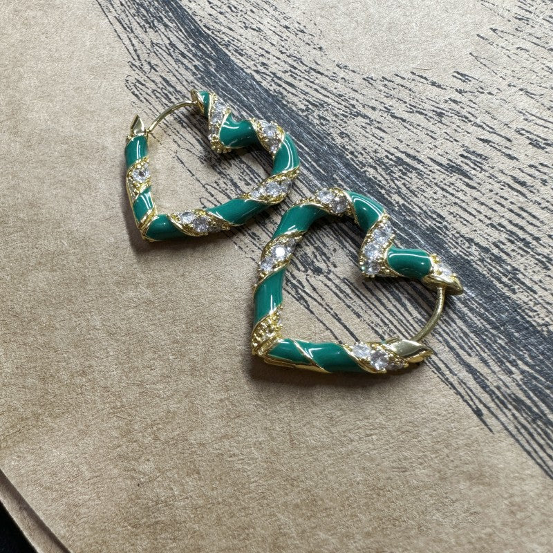 Gorgeous Enamel Heart Sparkling Earrings Hypoallergenic Vintage Jewelry
