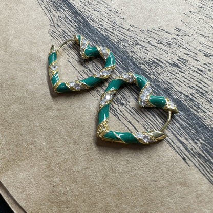 Gorgeous Enamel Heart Sparkling Earrings Hypoallergenic Vintage Jewelry