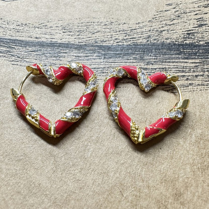 Gorgeous Enamel Heart Sparkling Earrings Hypoallergenic Vintage Jewelry