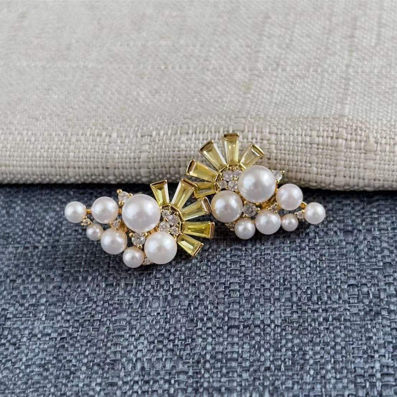 24k Gold Plated Flower Pearls Drop Earrings