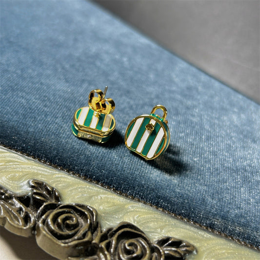24K Solid Gold Plated Enamel Suitcase Earrings