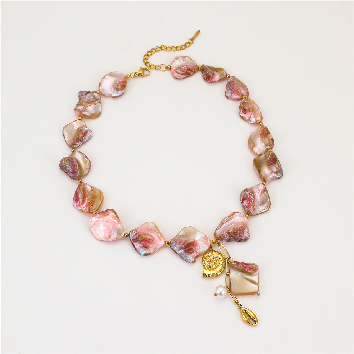 Pink Seashell Beaded Conch Pearl Pendant