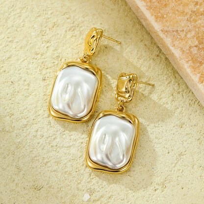 Vintage Baroque 18k Gold Plated Earrings Gorgeous Geometric Pearls Pendant