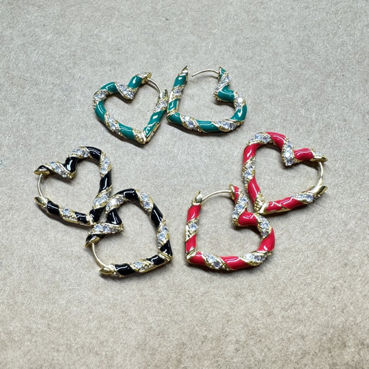 Gorgeous Enamel Heart Sparkling Earrings Hypoallergenic Vintage Jewelry