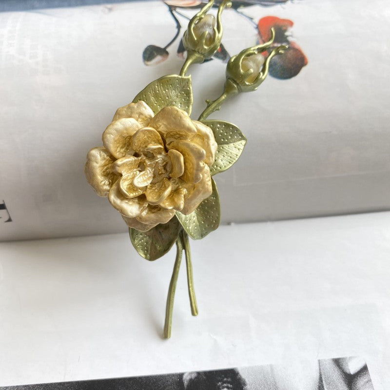 Genuine Freshwater Pearls Rose Brooch With 24k Gold Plated